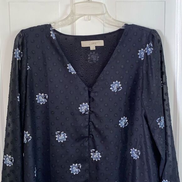 LOFT textured floral print blouse size S - Picture 2 of 9